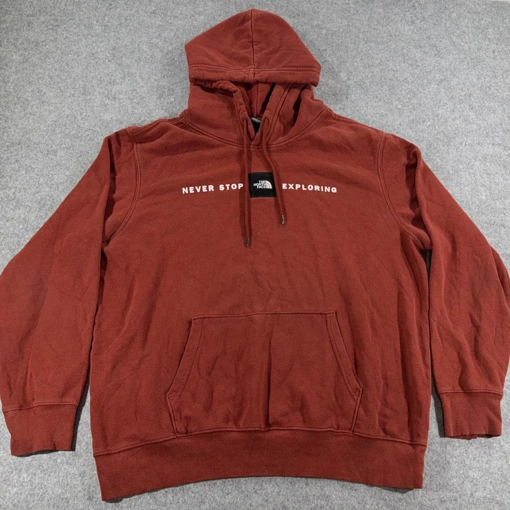 The North Face Mens Never Stop Exploring Hoodie Rust Red Pullover Large